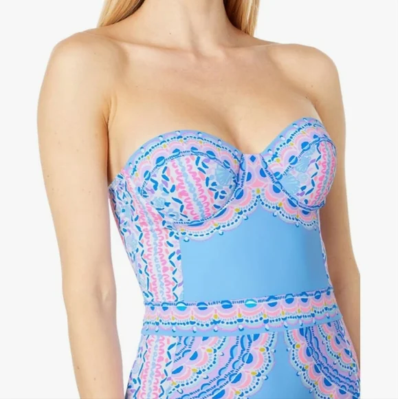 Women's Nwt Lilly Pulitzer Anthea Blue and Pink One Piece Swimsuit 12 - Picture 3 of 5